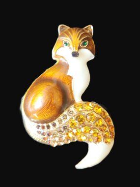 FOX PIN in Orange/Brown ENAMEL with rhinestones by ORNAMENTS.... NEW